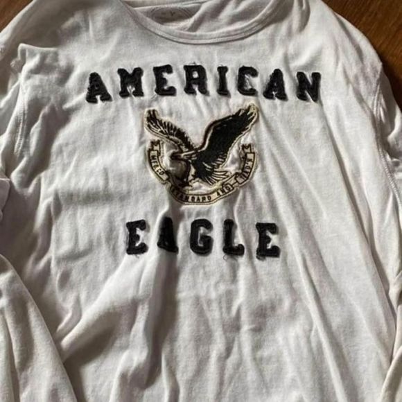 American Eagle men's size 2xl long sleeve tshirt embroidery graphics white guc - Picture 1 of 2